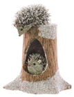 Snowy Hedgehogs on Tree Stump 