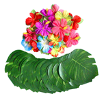 Tropical Hibiscus Flowers and Leaf Set 