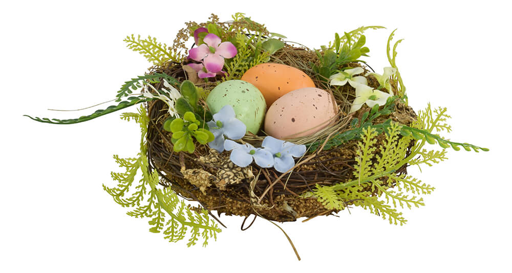 Nest with Coloured Eggs - 18cm 