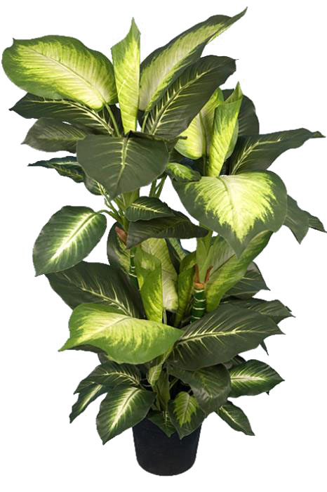 Variegated Green Large Leafy Plant in Pot - Artificial Plants