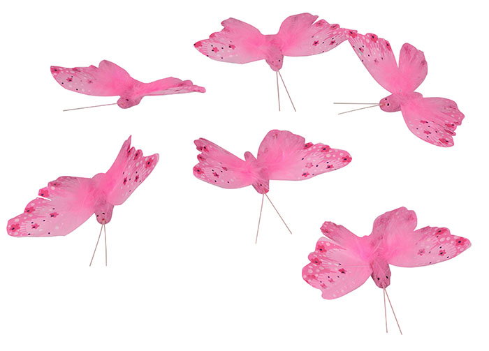 Pink Feather Butterfly - 8cm Pk.6 