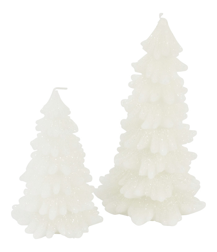 Sparkly White Christmas Tree Candle Set of 2 - Decorative Gift Candles