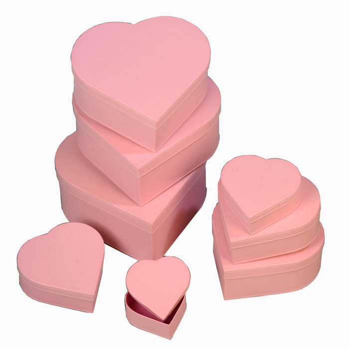 Pink Heart Boxes Set of 8 Display Boxes Balls Shelves