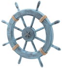 Blue Wooden Ship''s Wheel with Rope 