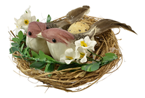 Maroon Birds in Decorated Nest 